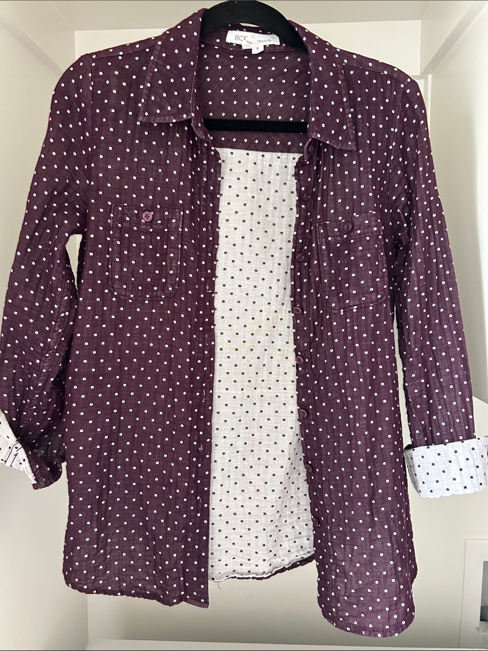 BCBG Plum Polka Dot Button-Down Shirt